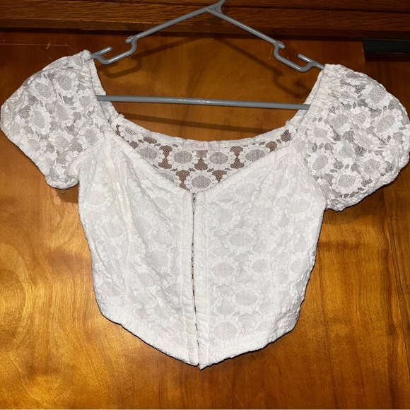 Blush Tops - White Lace Women's Corset Crop Top